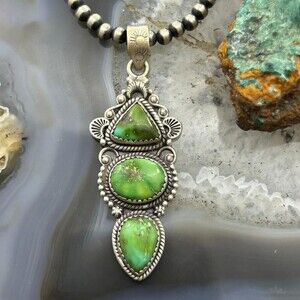 Sterling Silver Southwestern Style 3 Sonora Gold Turquoise Decorated Pendant #2